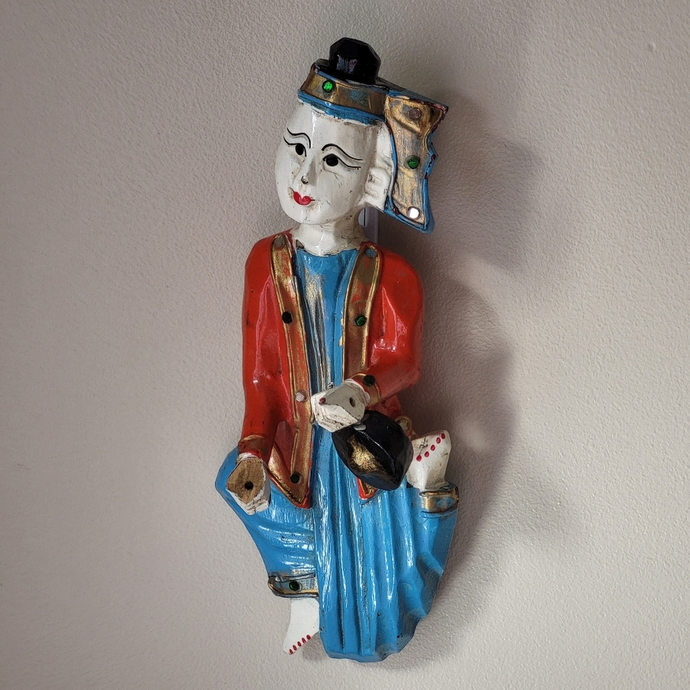 Vintage Carved Wooden Folkart Musician Figure Wall Hanging